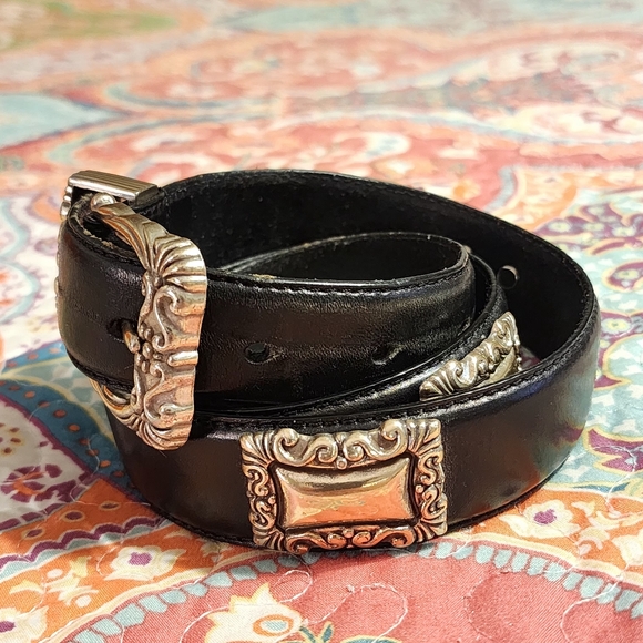 Vintage FOSSIL Genuine Leather Ornate Concho Belt | Size Medium | Black - Picture 3 of 16
